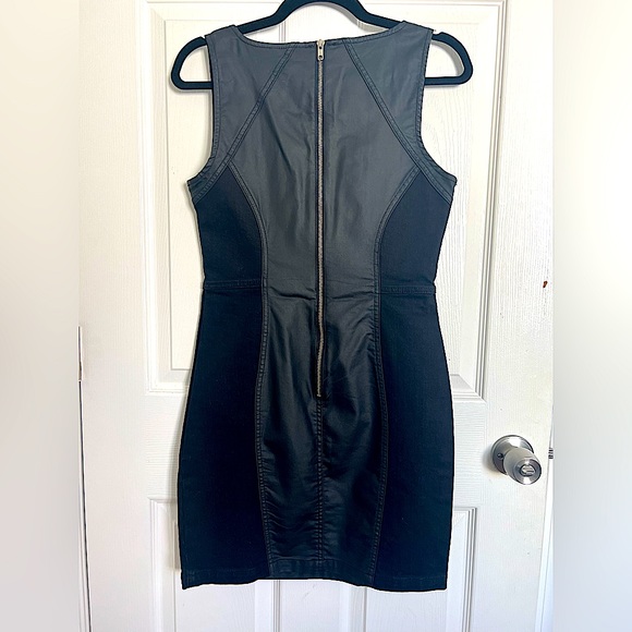 NWT Warehouse Denim Black Bodycon Coated Denim Dress - Picture 2 of 3